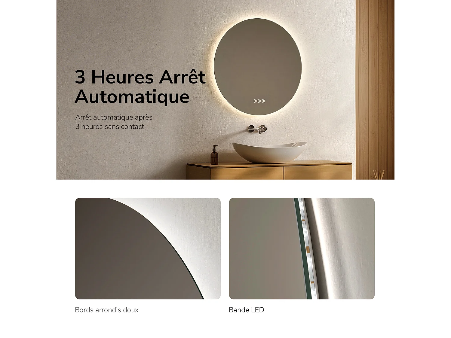 EMKE Ronde LED-badkamerspiegel Ø 70 cm, LED-achtergrondverlichting, touchschakelaar, anti-condens, koelwit/neutraal/warmwit