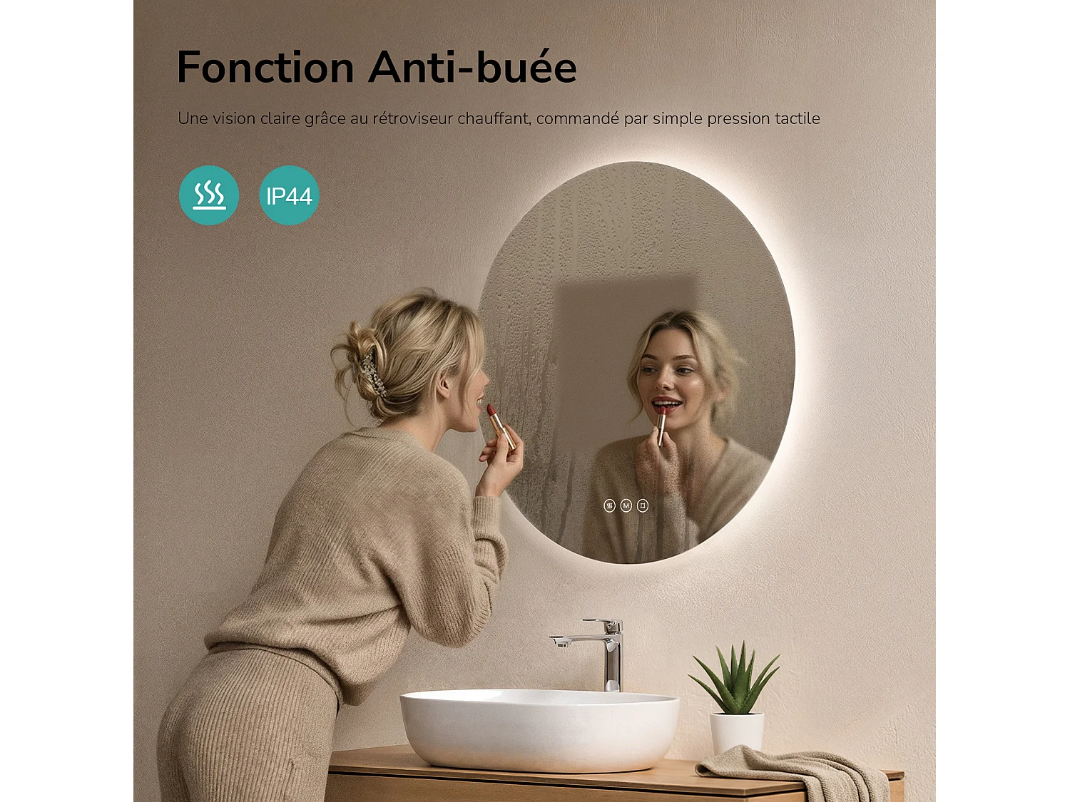 EMKE Ronde LED-badkamerspiegel Ø 70 cm, LED-achtergrondverlichting, touchschakelaar, anti-condens, koelwit/neutraal/warmwit