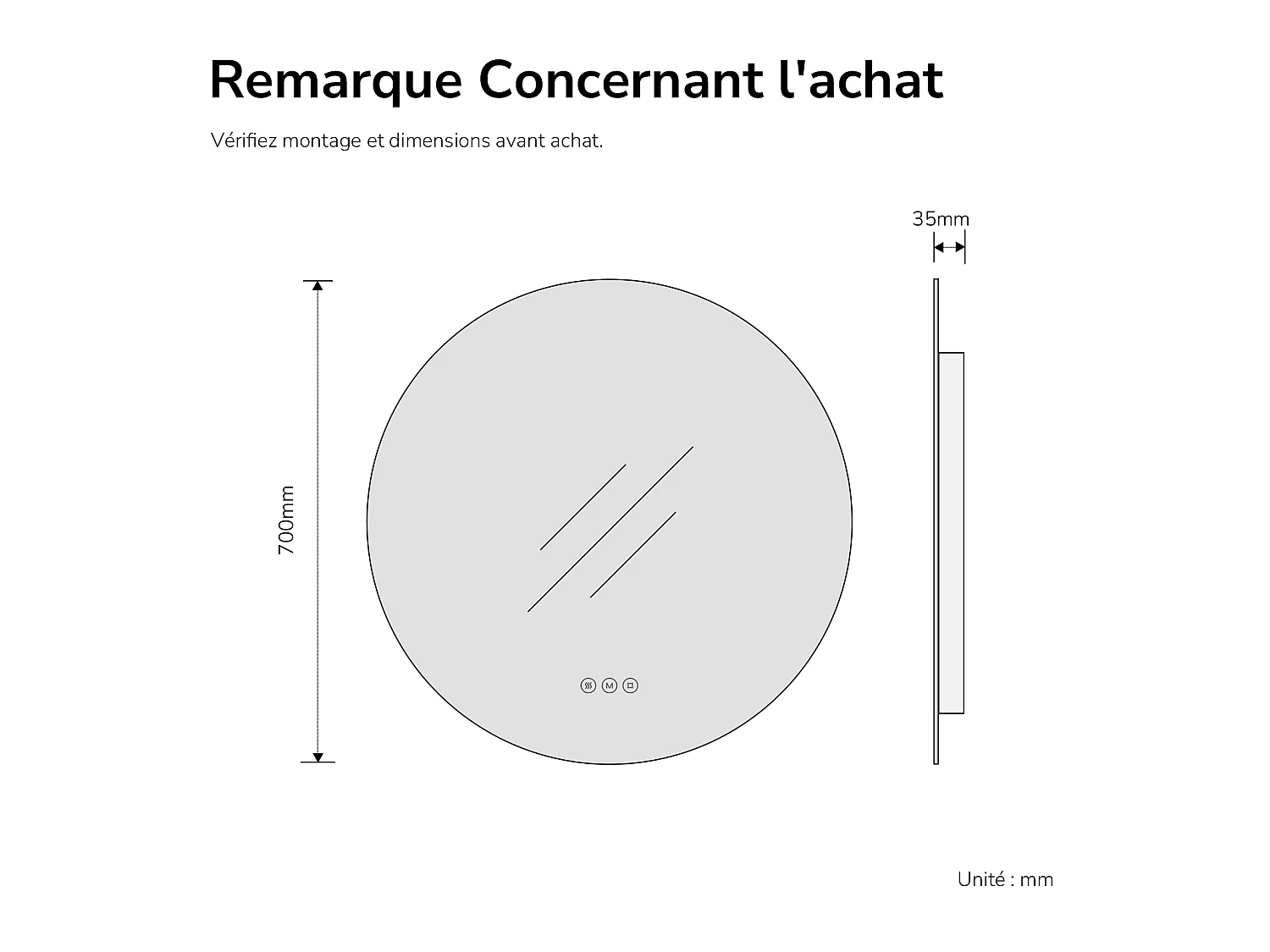EMKE Ronde LED-badkamerspiegel Ø 70 cm, LED-achtergrondverlichting, touchschakelaar, anti-condens, koelwit/neutraal/warmwit