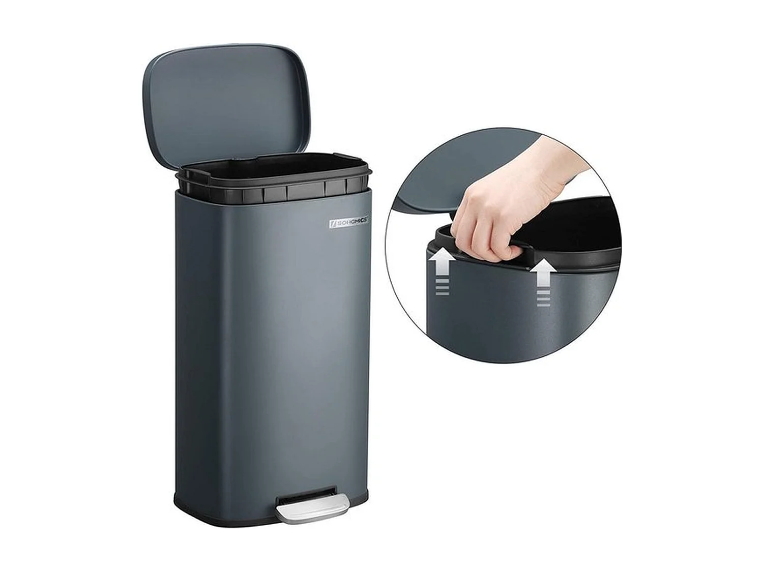 Parya home Afvalemmer 30L afvalemmer met pedaal kunststof emmer, rookgrijs
