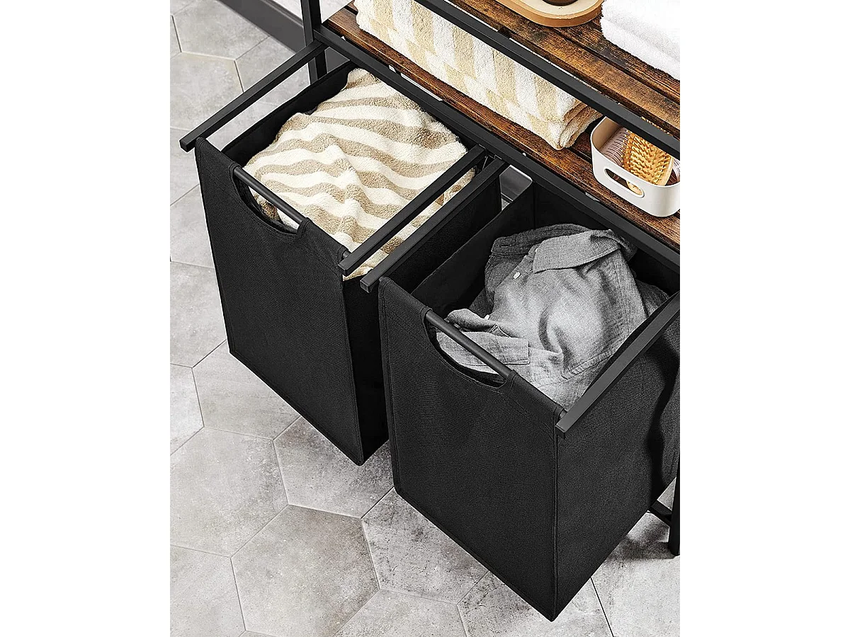 Bobble Home Panier à linge 2 compartiments et 2 étagères Cadre en métal Brun et noir