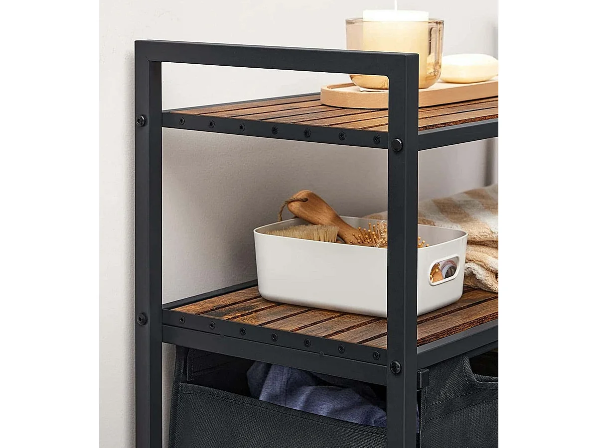 Bobble Home Panier à linge 2 compartiments et 2 étagères Cadre en métal Brun et noir