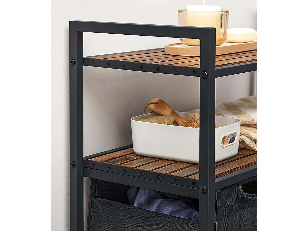 Bobble Home Panier à linge 2 compartiments et 2 étagères Cadre en métal Brun et noir