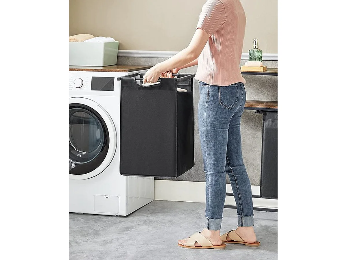 Panier à linge élégant avec 2 compartiments et support de rangement - Collecteur de linge peu encombrant