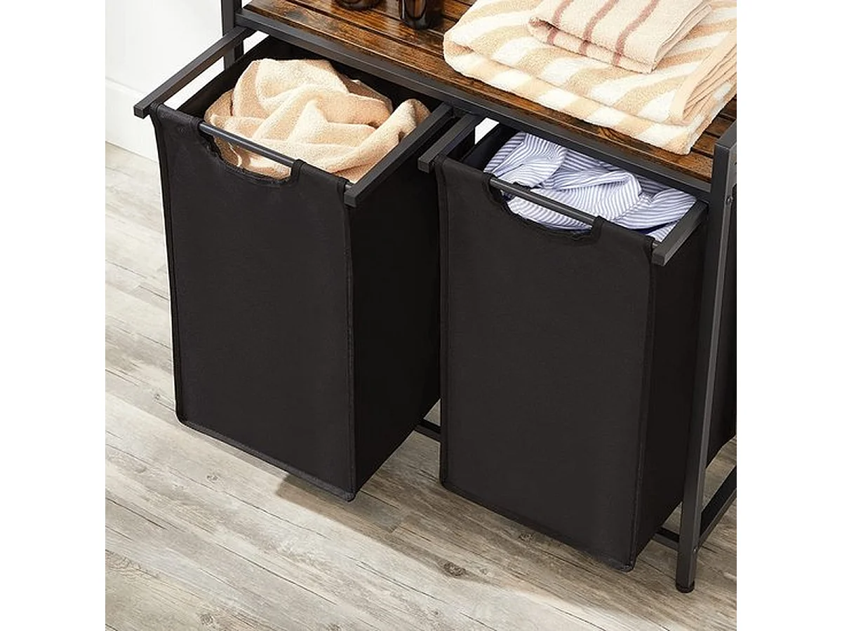 Panier à linge élégant avec 2 compartiments et support de rangement - Collecteur de linge peu encombrant