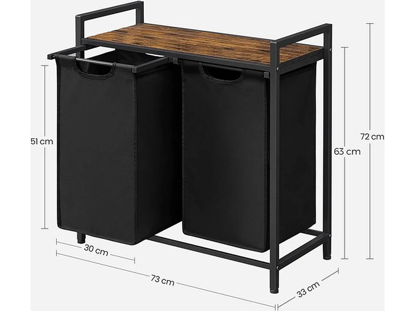 Panier à linge élégant avec 2 compartiments et support de rangement - Collecteur de linge peu encombrant