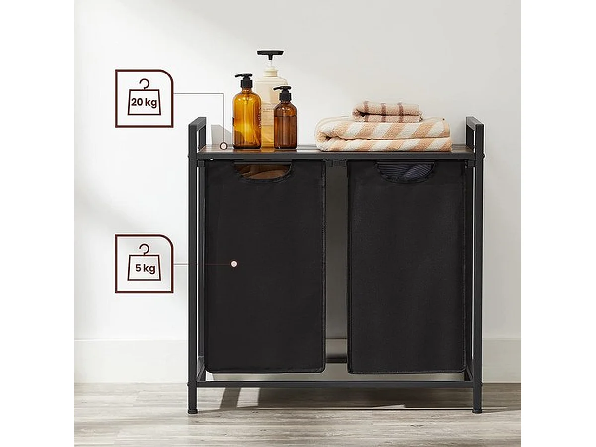 Panier à linge élégant avec 2 compartiments et support de rangement - Collecteur de linge peu encombrant