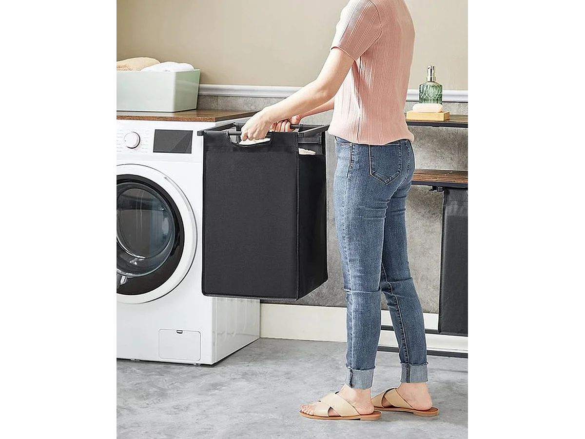 Panier à linge élégant avec 2 compartiments et support de rangement - Collecteur de linge peu encombrant