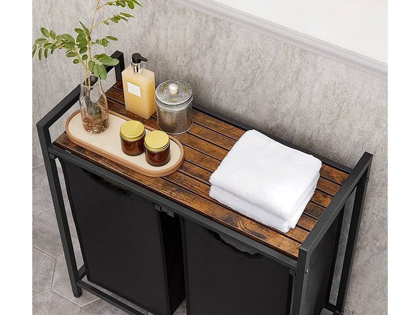 Panier à linge élégant avec 2 compartiments et support de rangement - Collecteur de linge peu encombrant