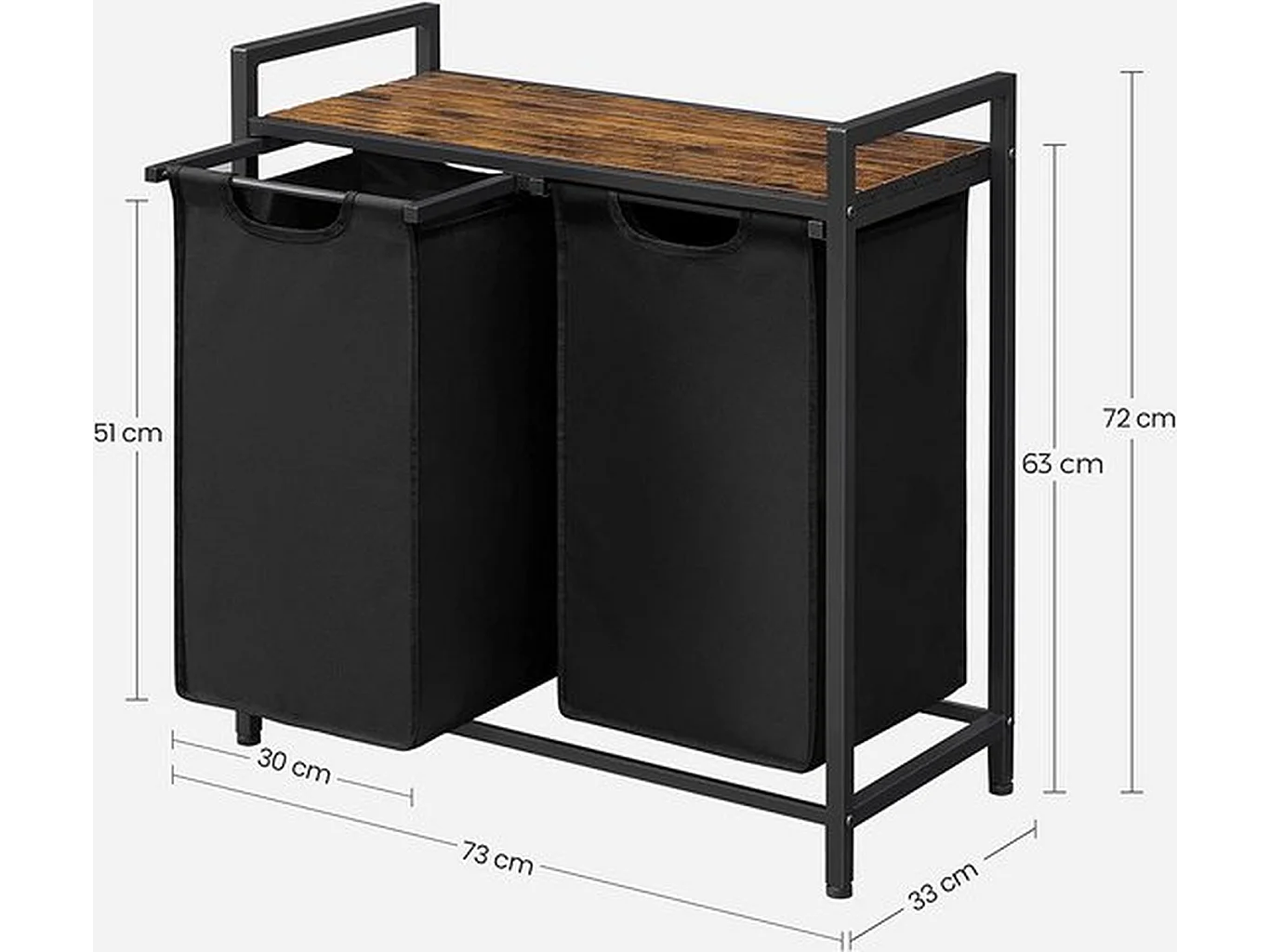 Panier à linge élégant avec 2 compartiments et support de rangement - Collecteur de linge peu encombrant