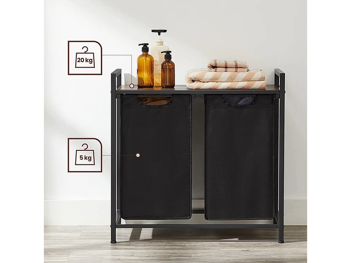 Panier à linge élégant avec 2 compartiments et support de rangement - Collecteur de linge peu encombrant