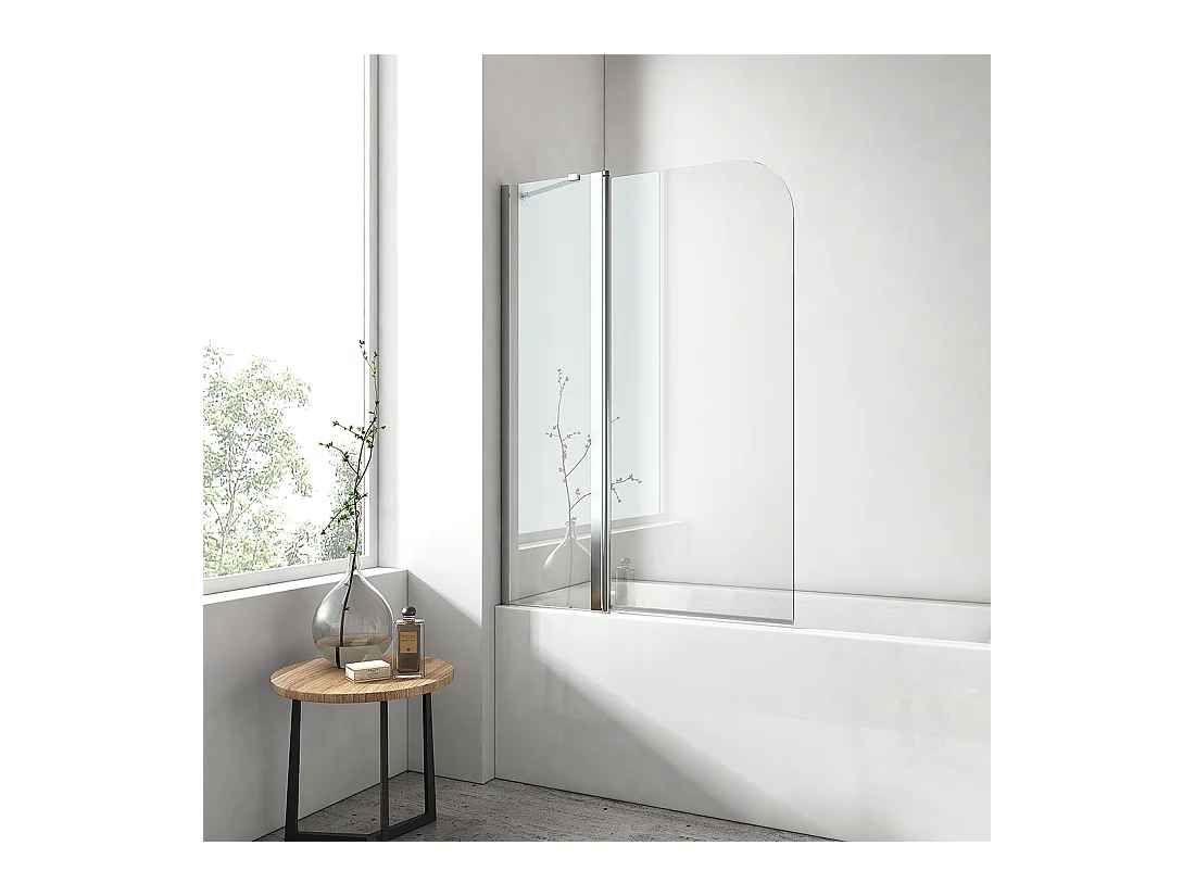 EMKE Pare de baignoire en 6 mm verre securit Paroi de douche pliable pour baignoire 100 x 140 cm Revêtement Nano facile à nettoyer Modèle 3