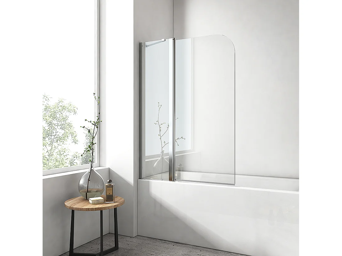 EMKE Pare de baignoire en 6 mm verre securit Paroi de douche pliable pour baignoire 100 x 140 cm Revêtement Nano facile à nettoyer Modèle 3