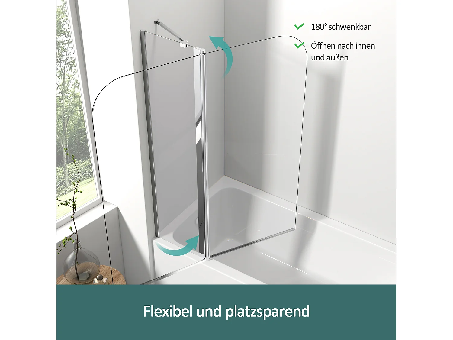 EMKE Pare de baignoire en 6 mm verre securit Paroi de douche pliable pour baignoire 100 x 140 cm Revêtement Nano facile à nettoyer Modèle 3