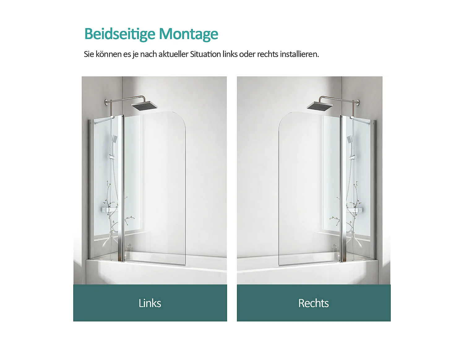 EMKE Pare de baignoire en 6 mm verre securit Paroi de douche pliable pour baignoire 100 x 140 cm Revêtement Nano facile à nettoyer Modèle 3