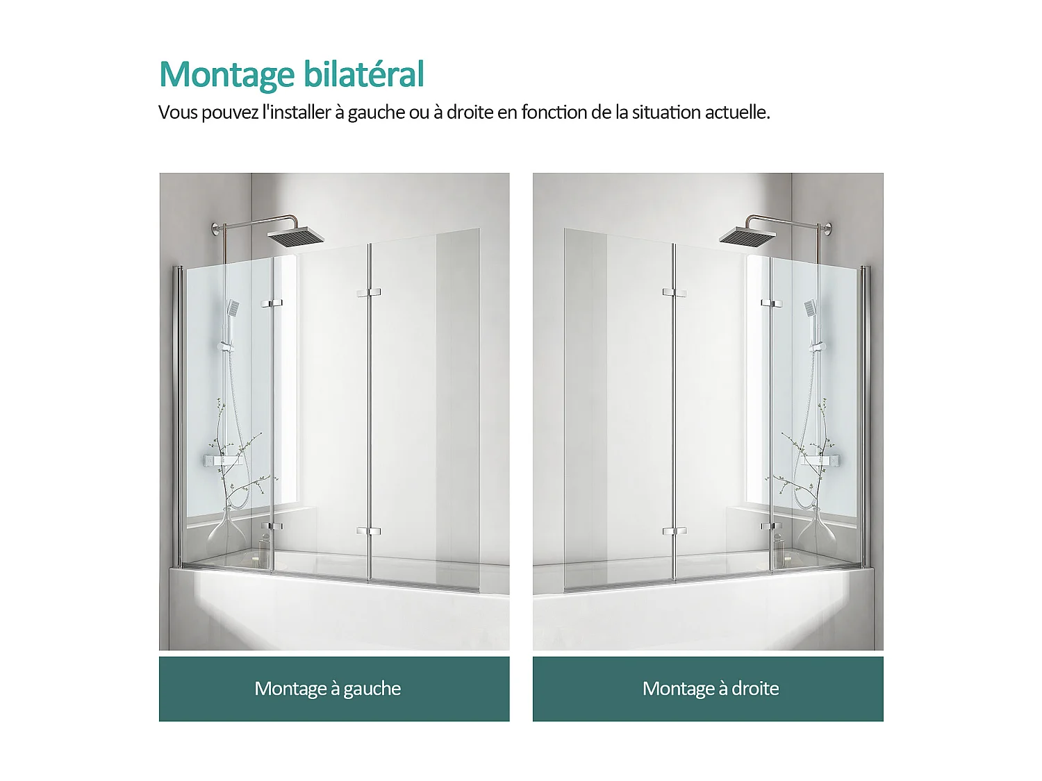 EMKE Pare de baignoire en 6 mm verre securit Paroi de douche pliable pour baignoire - 120 x 140 cm - Revêtement Nano facile à nettoyer Modèle 2