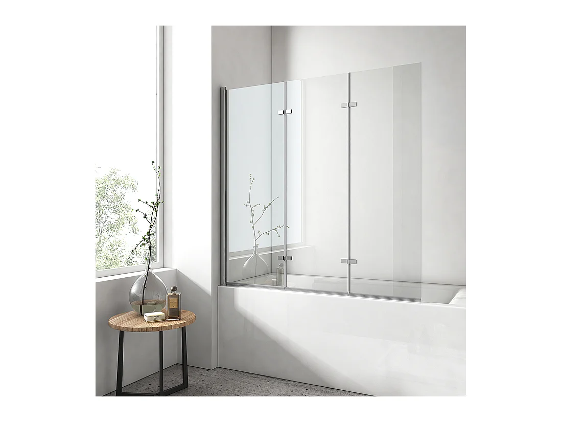 EMKE Badkuipafscheiding 130×140 cm – 6 mm veiligheidsglas, inklapbaar, Nano-coating, makkelijk schoon te maken