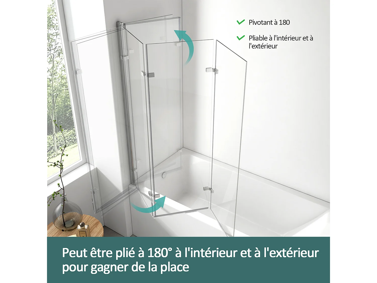EMKE Pare de baignoire en 6 mm verre securit Paroi de douche pliable pour baignoire - 130 x 140 cm - Revêtement Nano facile à nettoyer