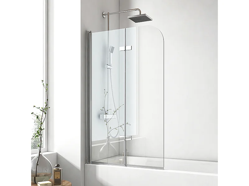EMKE Pare de baignoire en 6 mm verre securit Paroi de douche pliable pour baignoire Revêtement Nano facile à nettoyer 120 x 140 cm