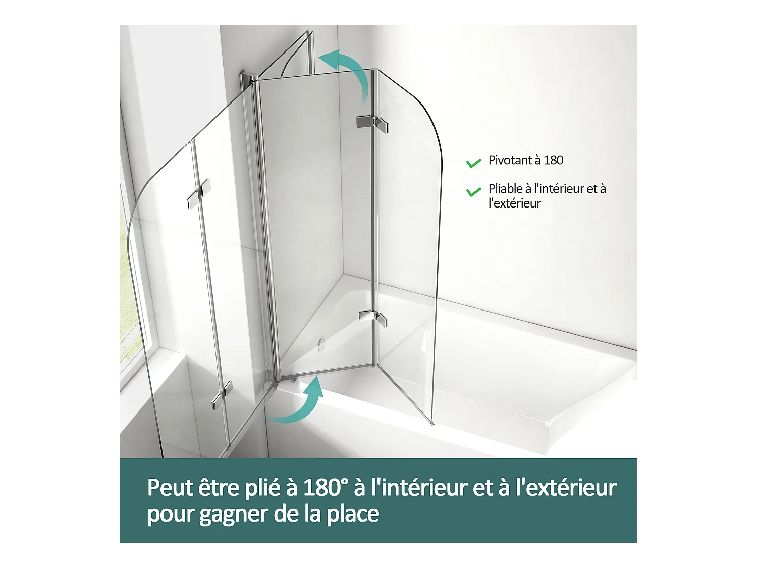 EMKE Pare de baignoire en 6 mm verre securit Paroi de douche pliable pour baignoire Revêtement Nano facile à nettoyer 100 x 140 cm