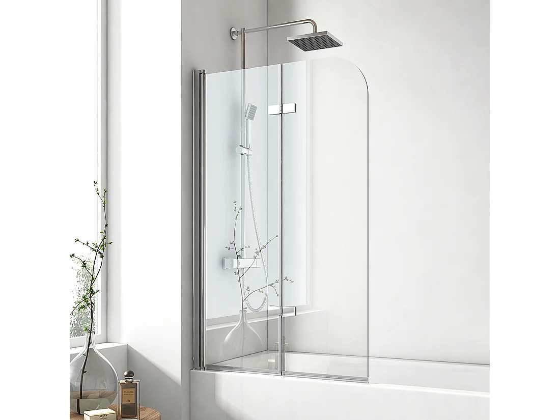 EMKE Badkuip Douchescherm 110×140 cm – 6 mm veiligheidsglas, inklapbaar, nano coating, makkelijk schoon te maken