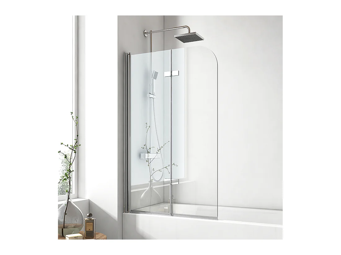 EMKE Pare de baignoire en 6 mm verre securit Paroi de douche pliable pour baignoire Revêtement Nano facile à nettoyer 110 x 140 cm