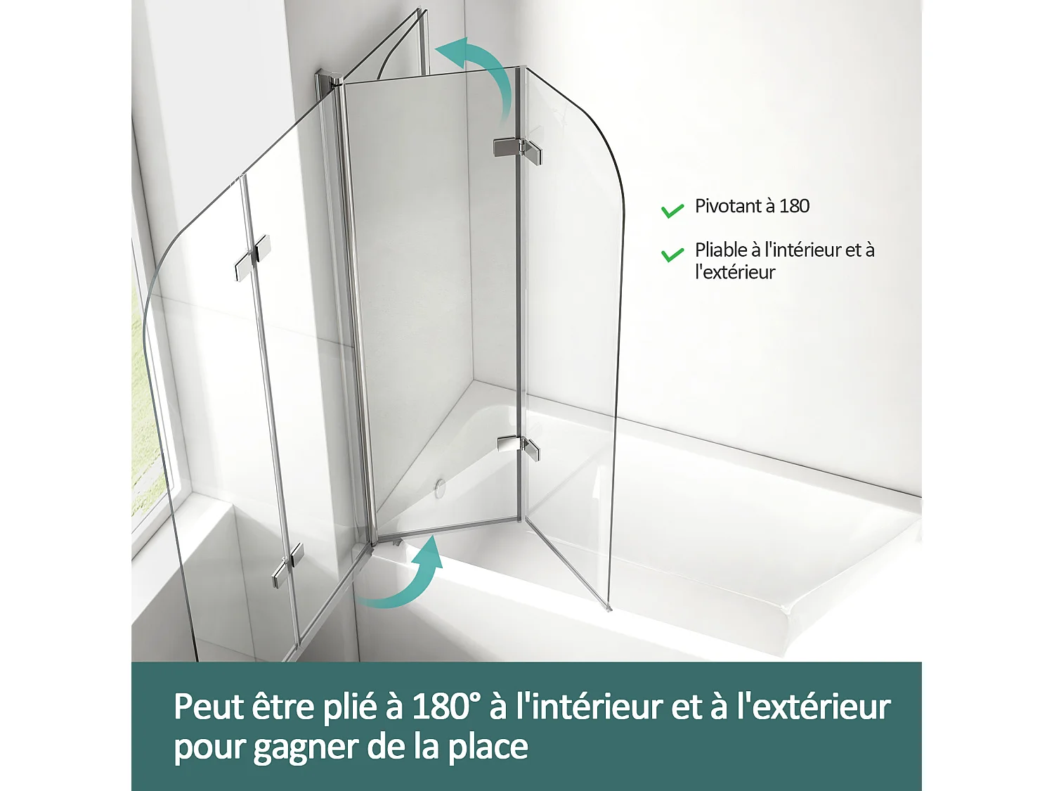 EMKE Pare de baignoire en 6 mm verre securit Paroi de douche pliable pour baignoire Revêtement Nano facile à nettoyer 110 x 140 cm