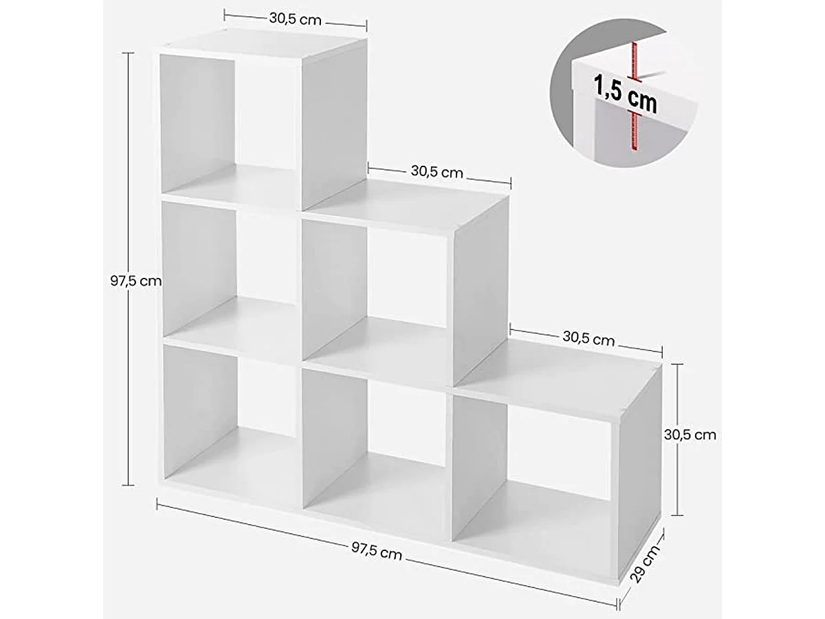 Parya Home Bibliothèque - Crémaillère d'escalier à 6 compartiments - blanc