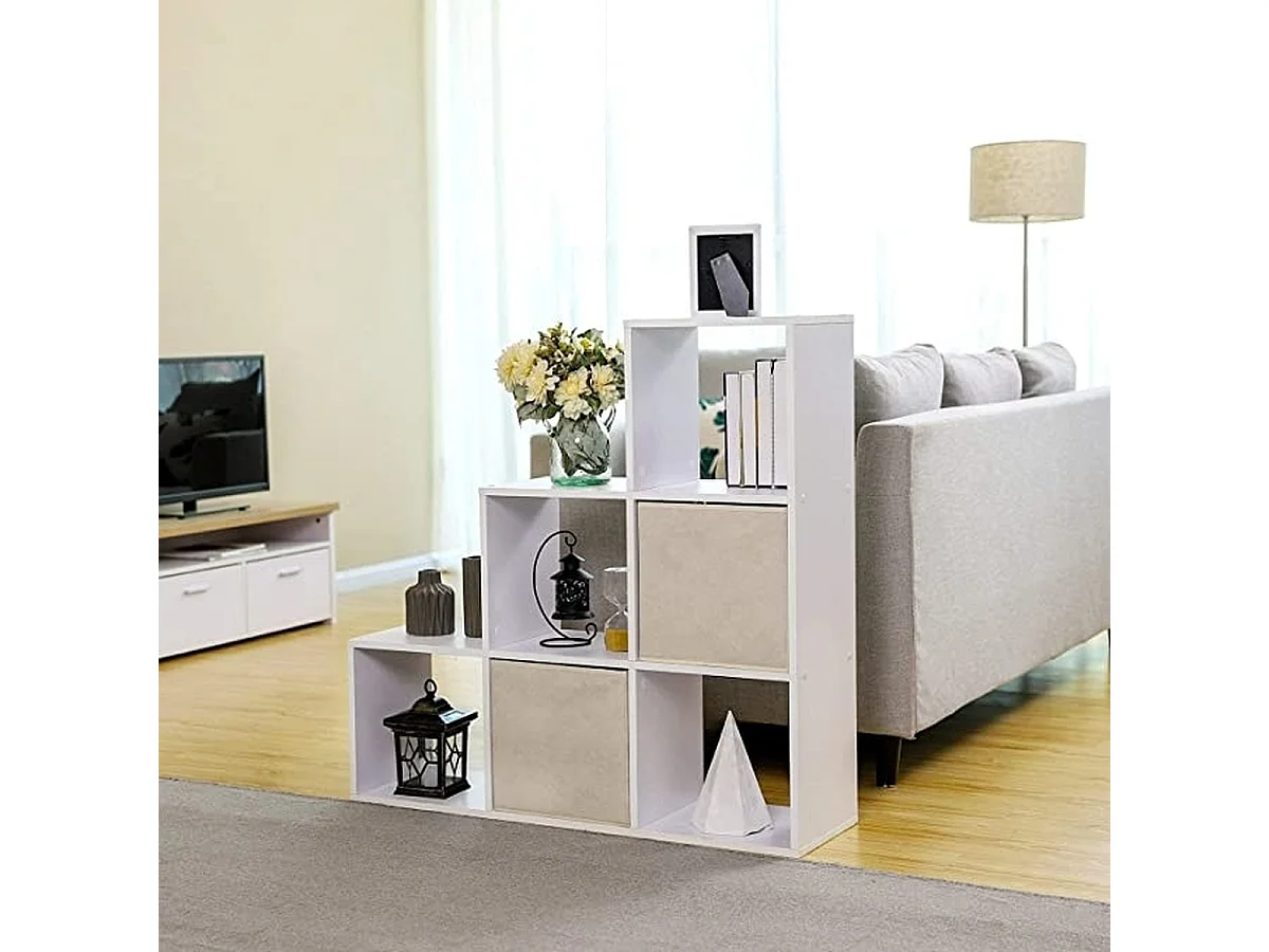 Parya Home Bibliothèque - Crémaillère d'escalier à 6 compartiments - blanc