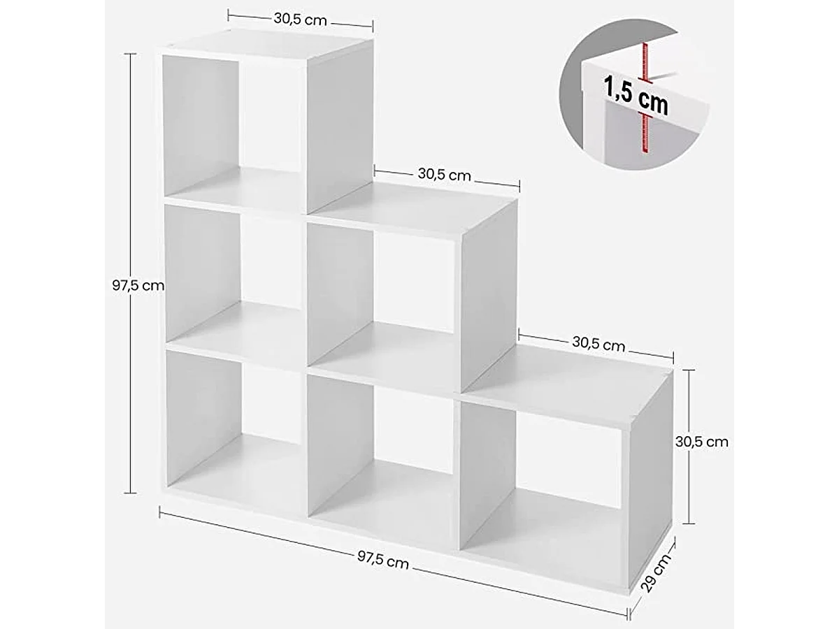 Parya Home Boekenkast- 6 vakken traprek - wit