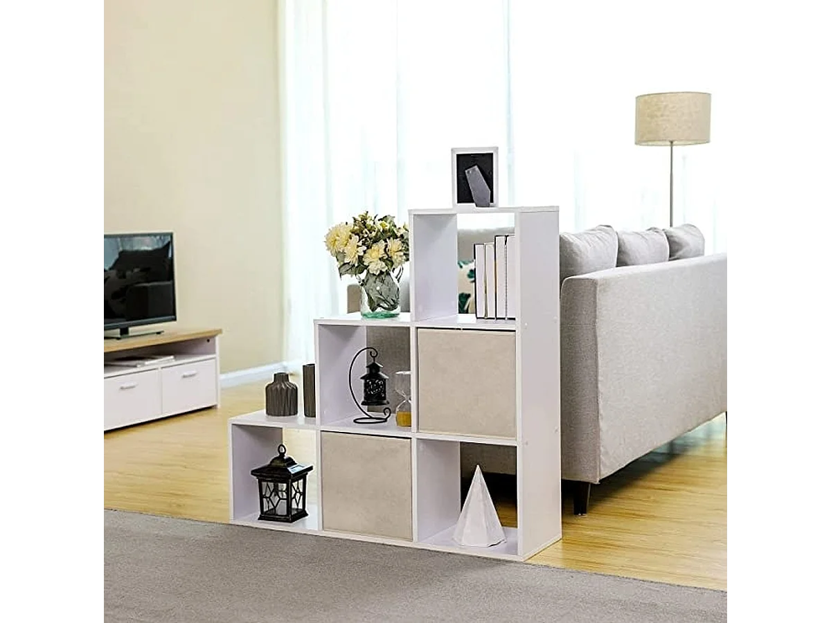 Parya Home Boekenkast- 6 vakken traprek - wit