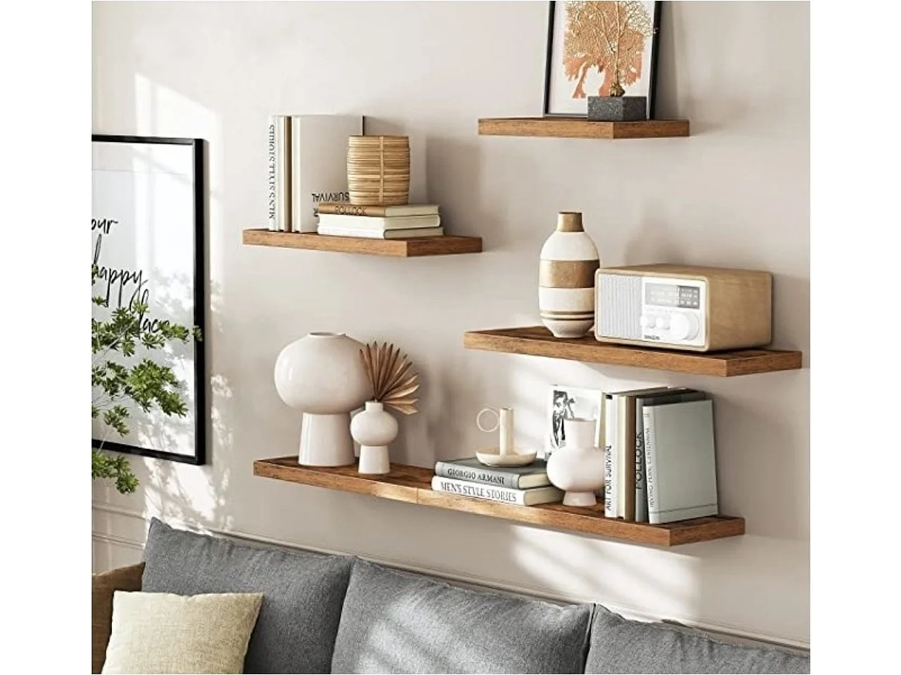 Parya Home - Zwevende wandplank - Bruin - MDF - 40 x 20 x 3.8 cm