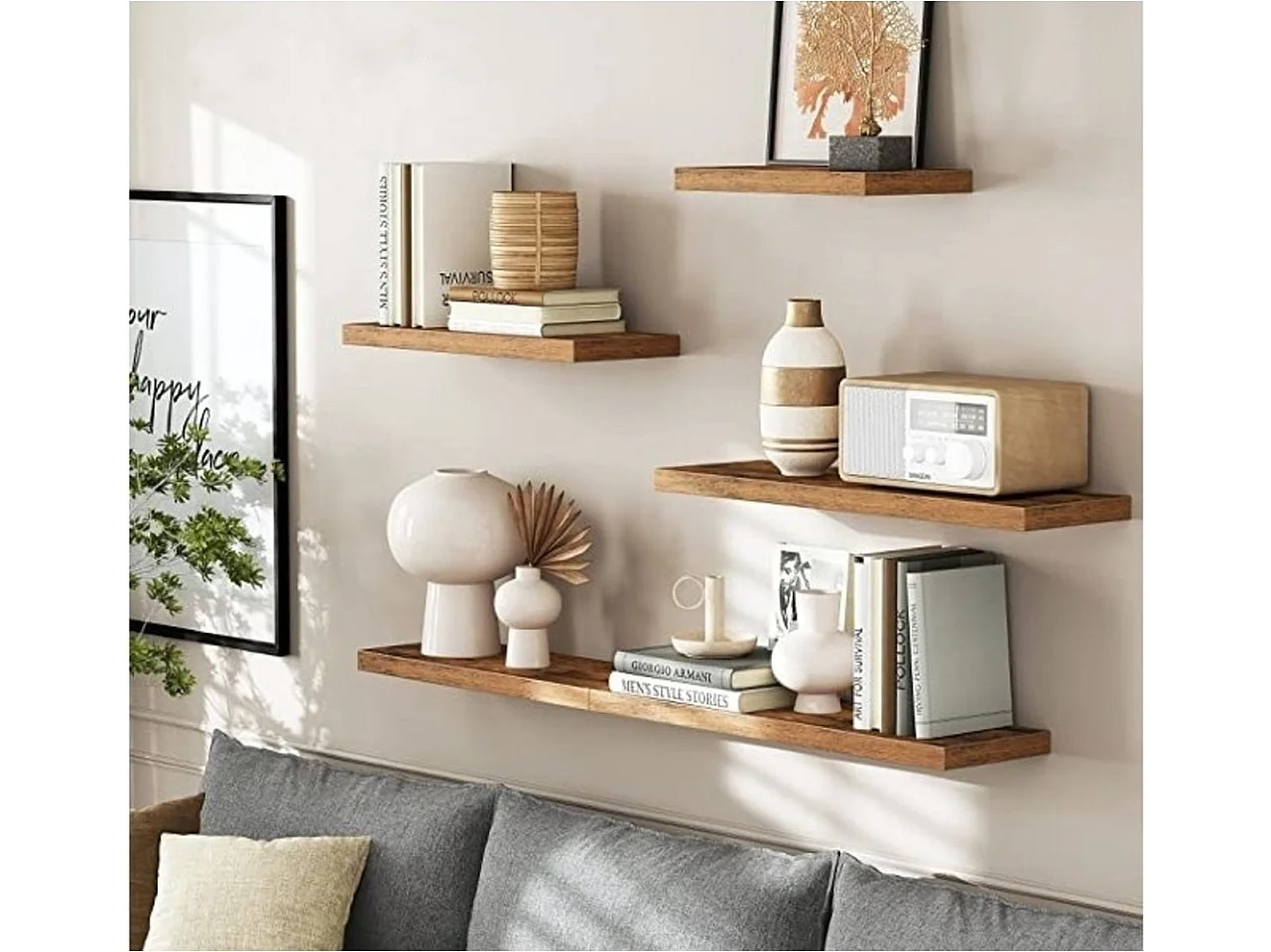 Parya Home - Zwevende wandplank - Bruin - MDF - 40 x 20 x 3.8 cm