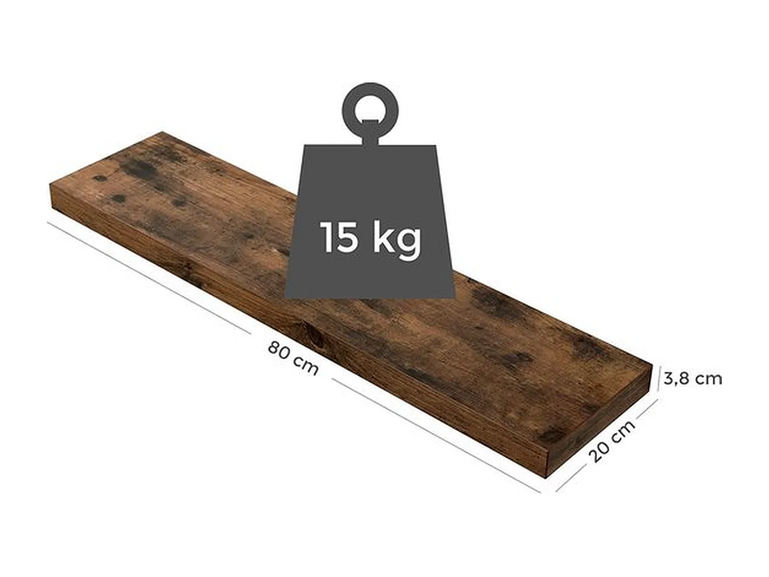 Parya Home Wandplank, zwevende plank, 80 x 20 x 3,8 cm, vintage bruin