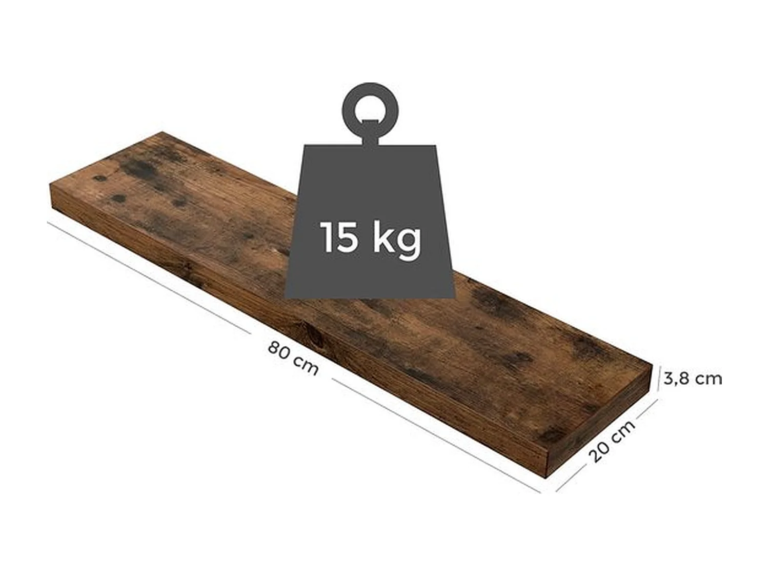 Parya Home Wandplank, zwevende plank, 80 x 20 x 3,8 cm, vintage bruin