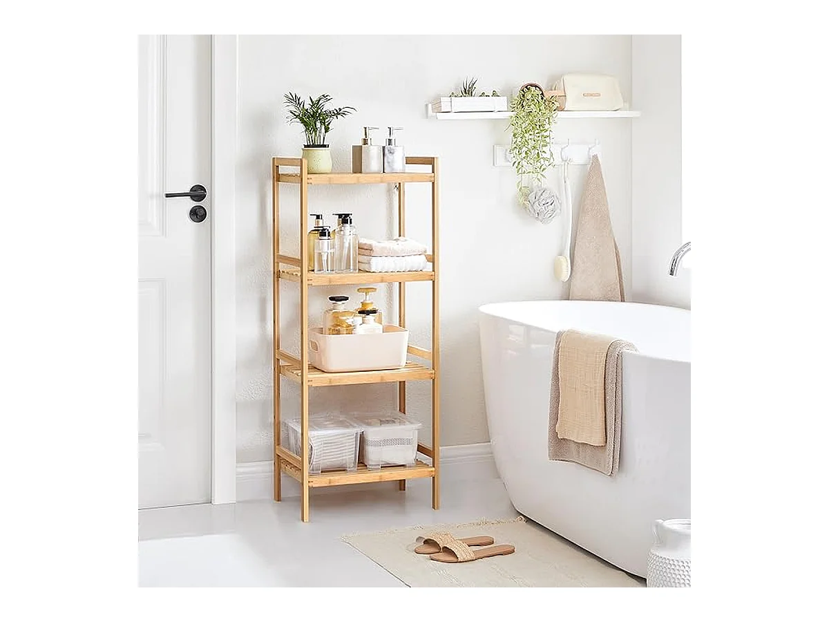 Parya Home - Etagère de salle de bain en bambou - 4 niveaux - Naturel