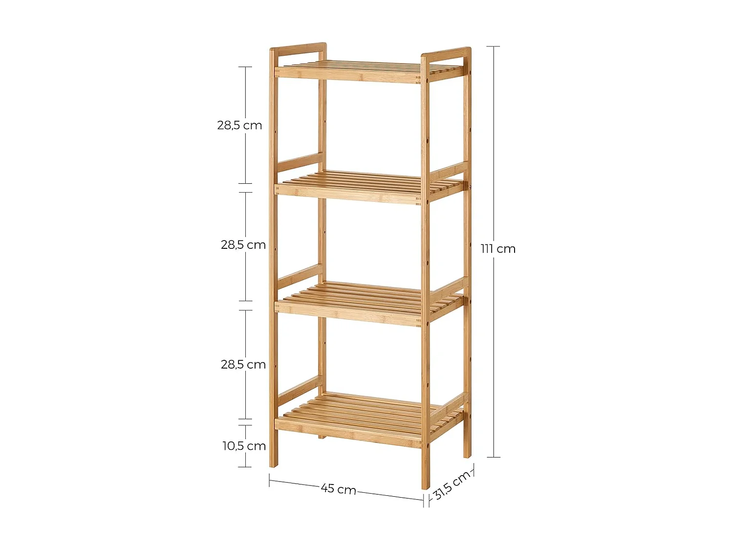 Parya Home - Etagère de salle de bain en bambou - 4 niveaux - Naturel