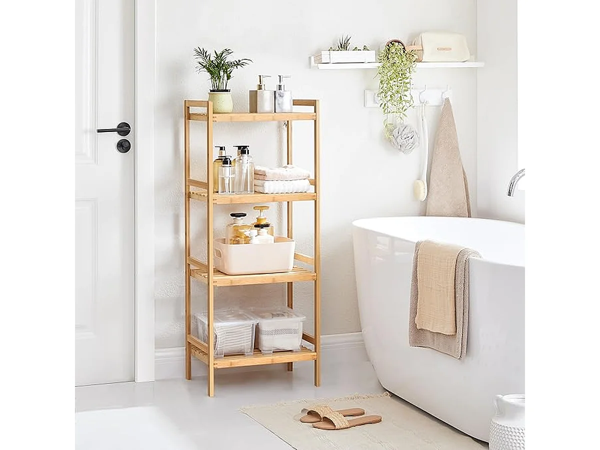 Parya Home - Etagère de salle de bain en bambou - 4 niveaux - Naturel
