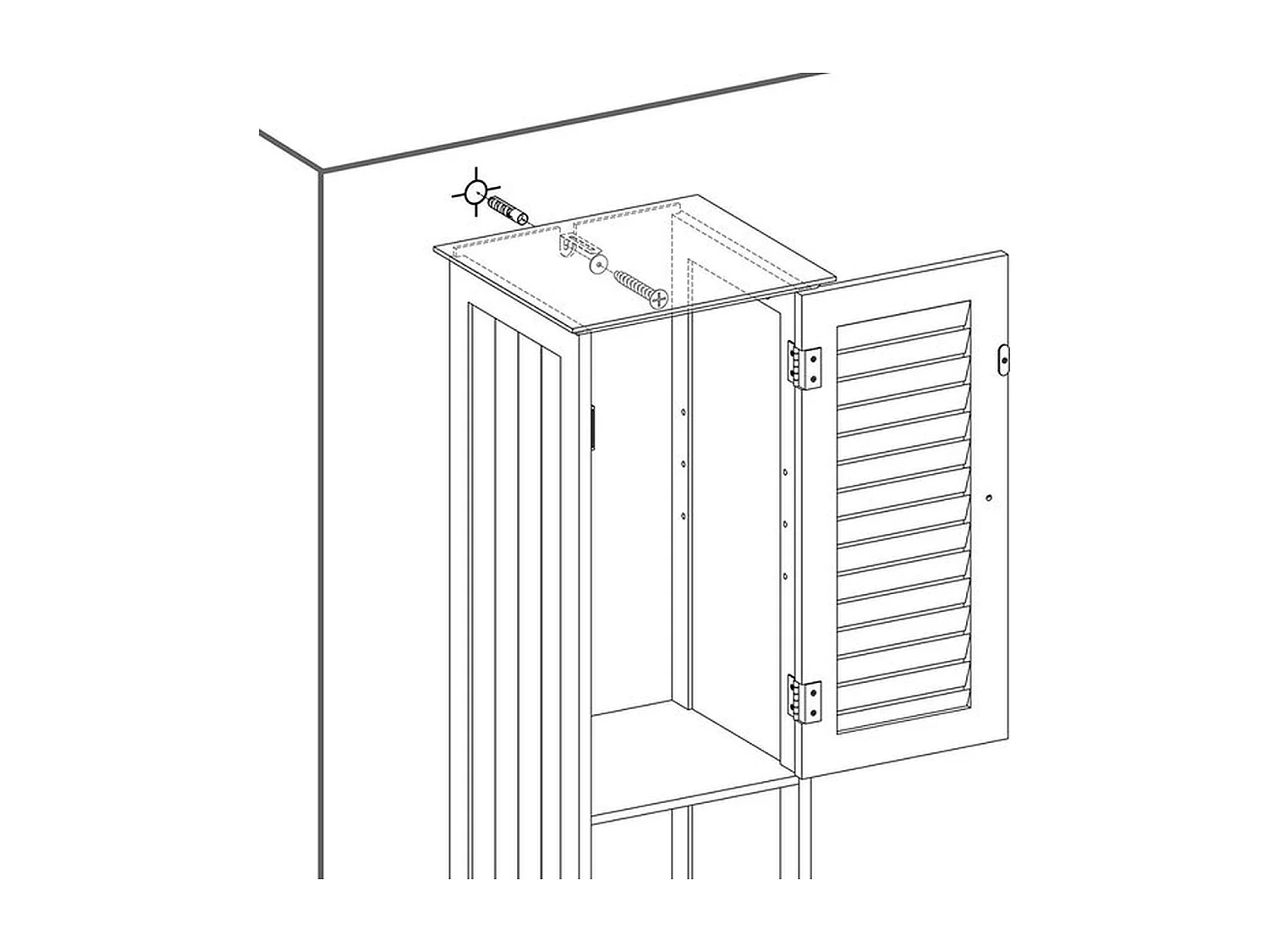 Payra home badkamermeubel, hoge kast met 2 lamellen deuren en lade wit