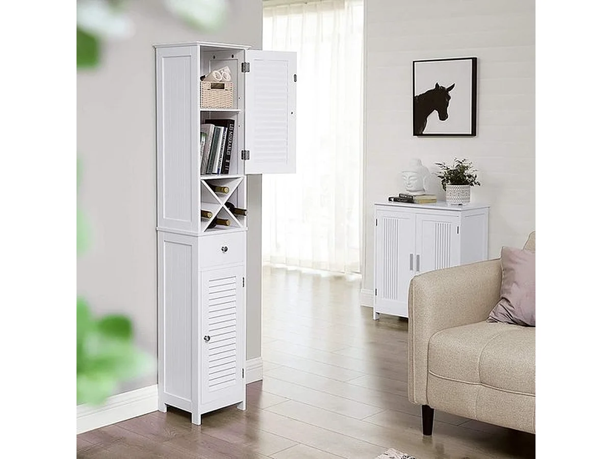 Payra home badkamermeubel, hoge kast met 2 lamellen deuren en lade wit