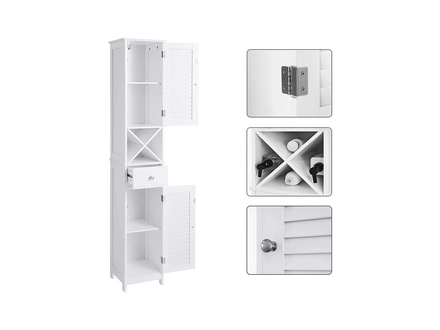 Payra home badkamermeubel, hoge kast met 2 lamellen deuren en lade wit