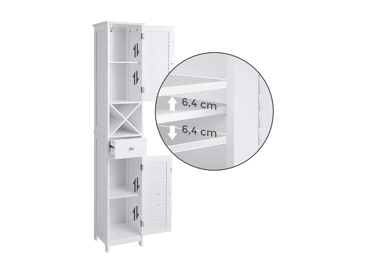 Meuble de salle de bain Payra home, meuble haut avec 2 portes à lamelles et tiroir blanc