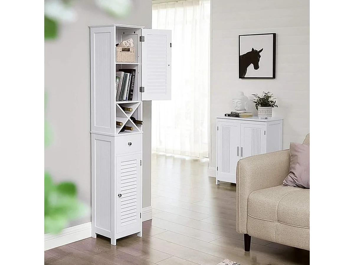 Payra home badkamermeubel, hoge kast met 2 lamellen deuren en lade wit