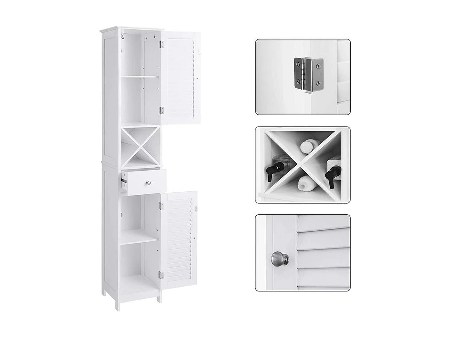 Payra home badkamermeubel, hoge kast met 2 lamellen deuren en lade wit