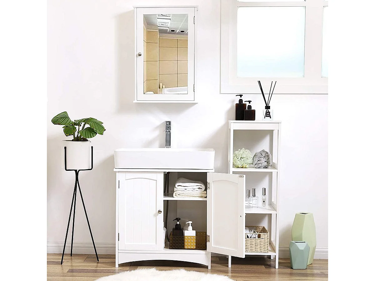 Parya Home meuble bas pour lavabo, meuble de salle de bain avec 2 portes