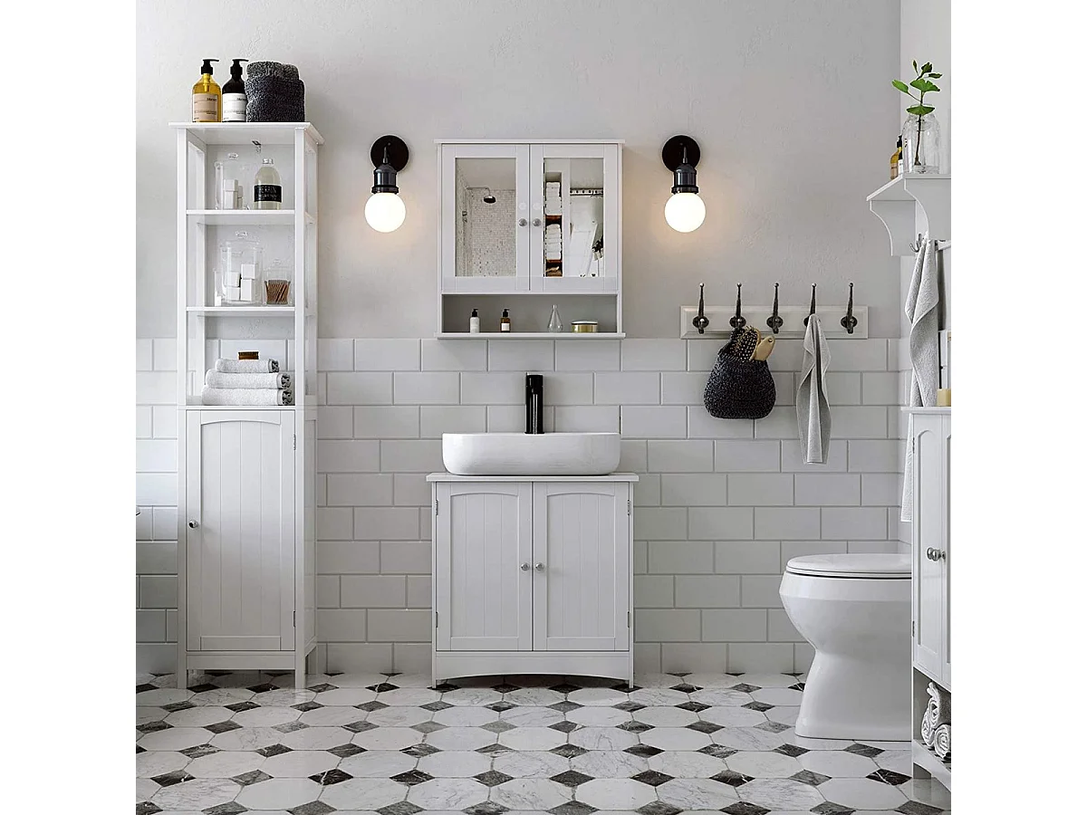 Parya Home meuble bas pour lavabo, meuble de salle de bain avec 2 portes