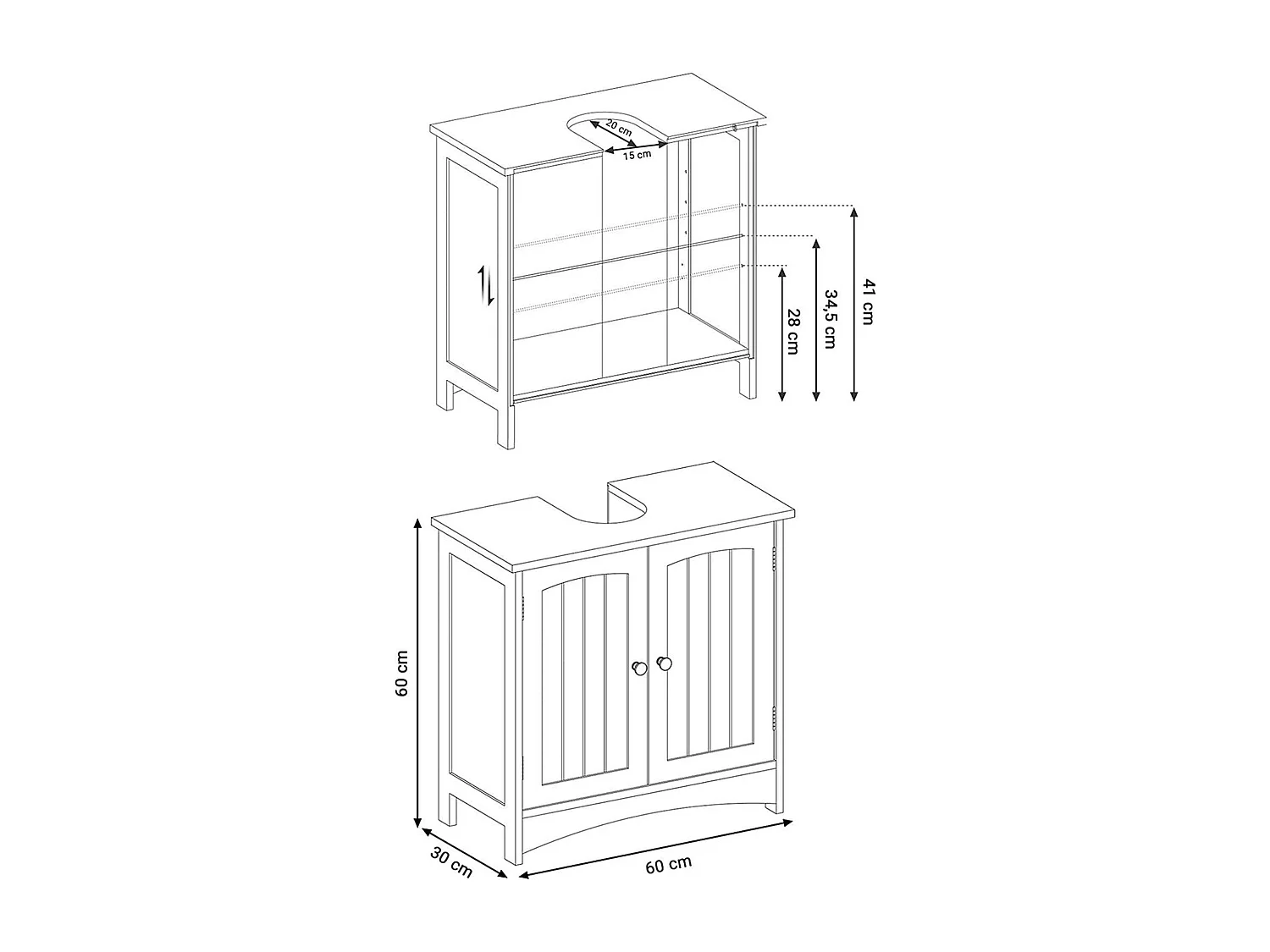 Parya Home meuble bas pour lavabo, meuble de salle de bain avec 2 portes