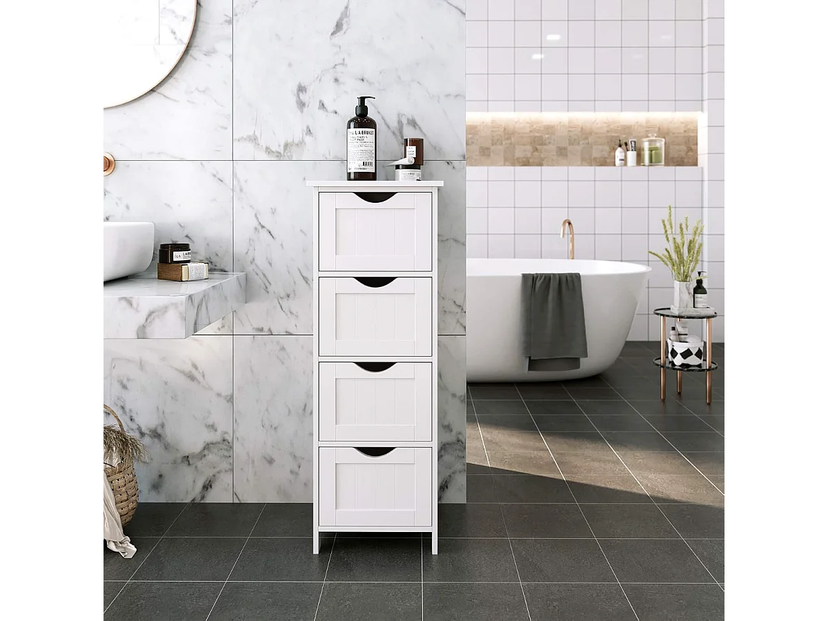 Parya Home Commode - Commode étroite - Meuble de salle de bain - avec 4 tiroirs - Bois - Blanc - 30 x 82 x 30 cm