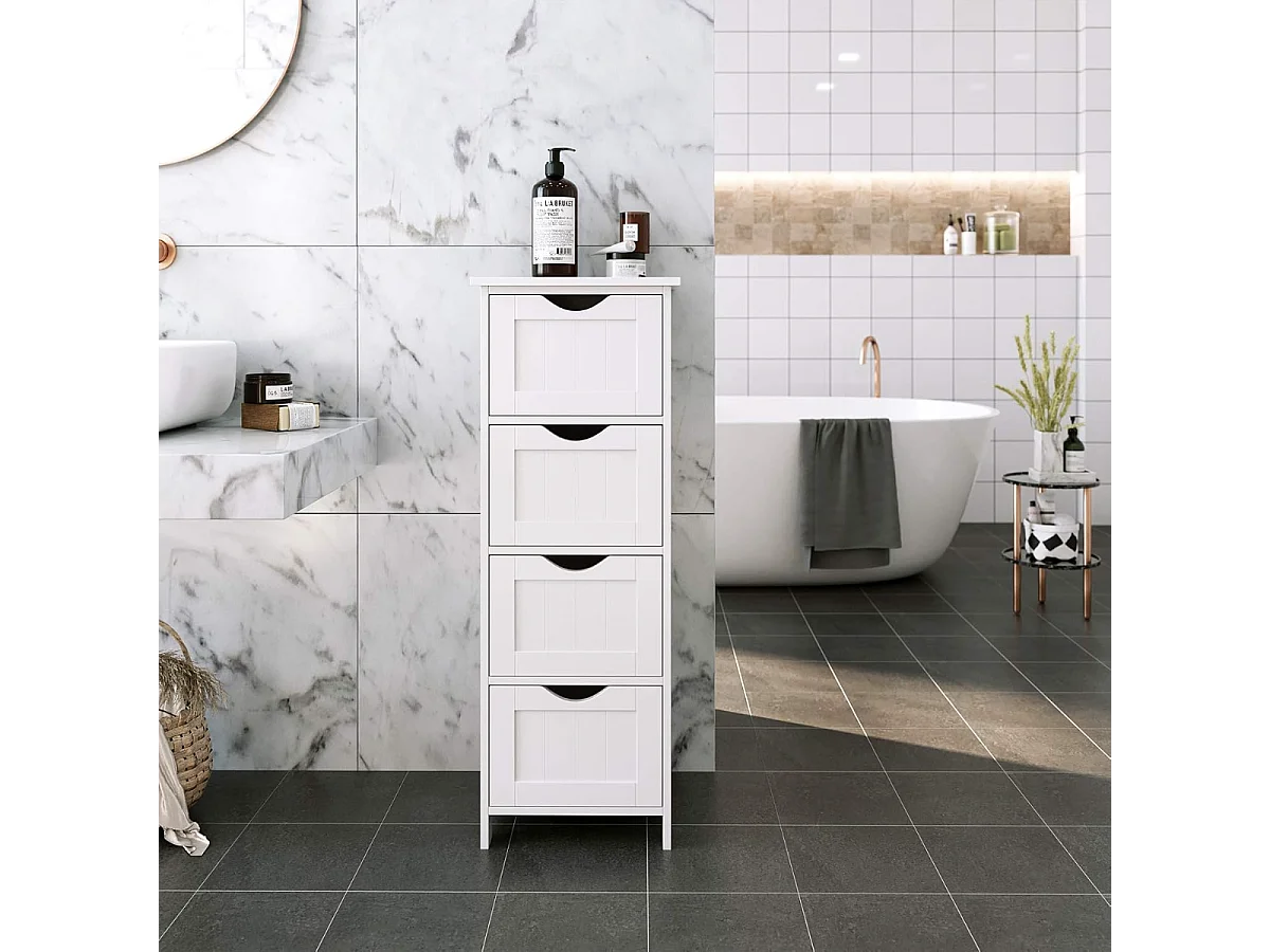 Parya Home Ladekast – Smalle Ladekast – Badkamermeubel – met 4 Lades – Hout – Wit – 30 x 82 x 30 cm