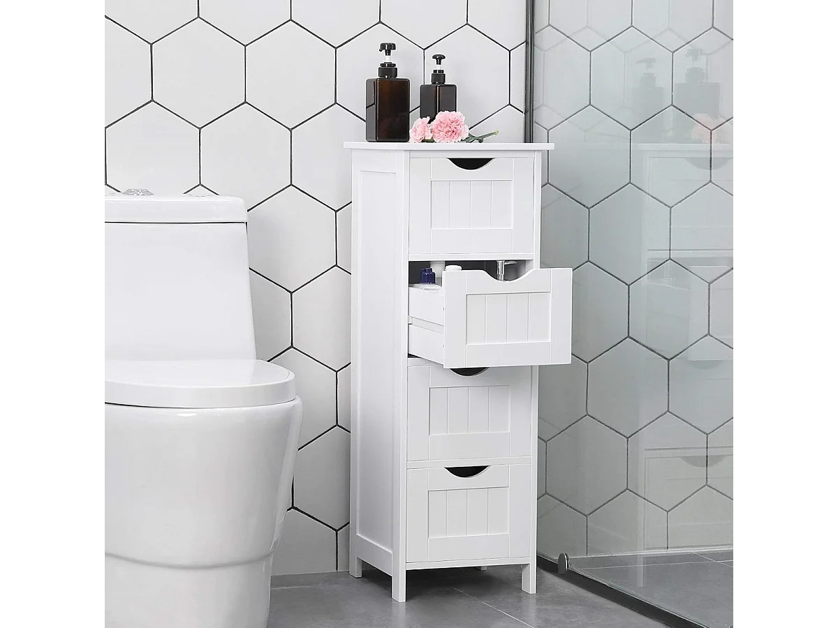 Parya Home Ladekast – Smalle Ladekast – Badkamermeubel – met 4 Lades – Hout – Wit – 30 x 82 x 30 cm